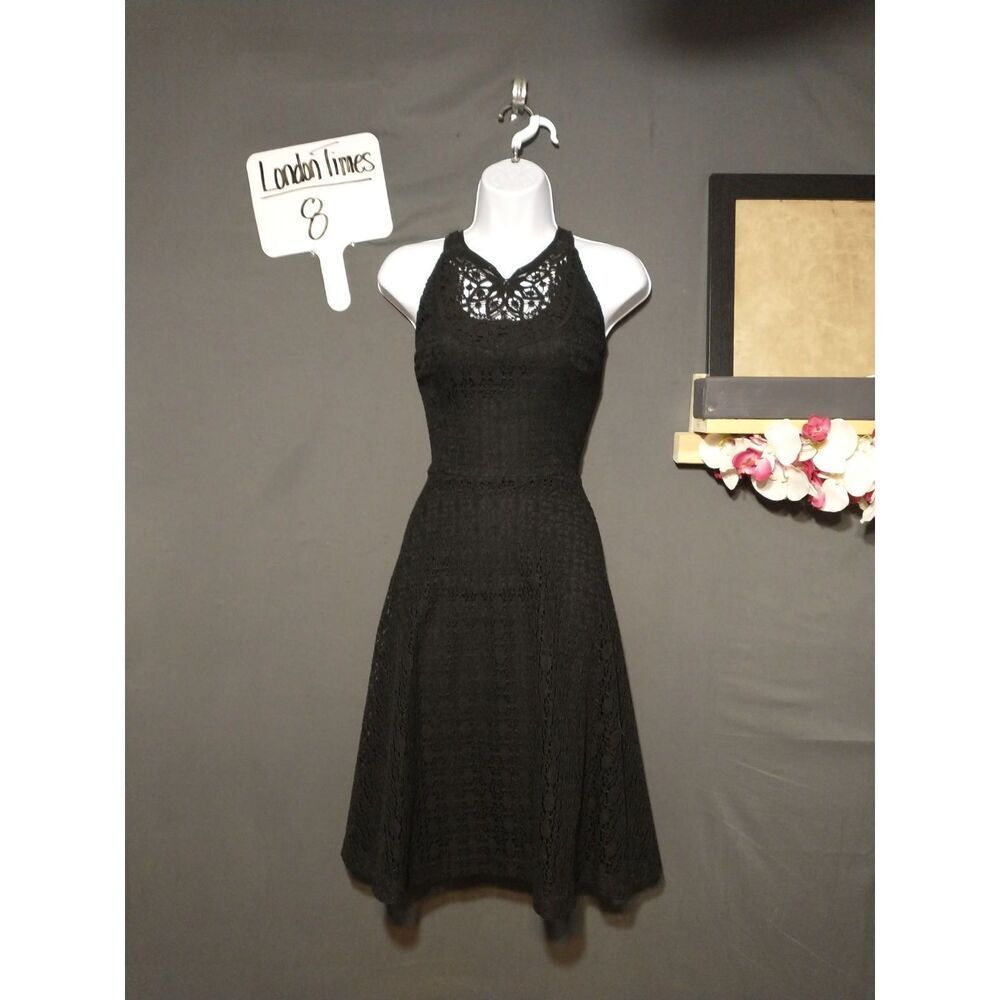 London times black lace dress size 8